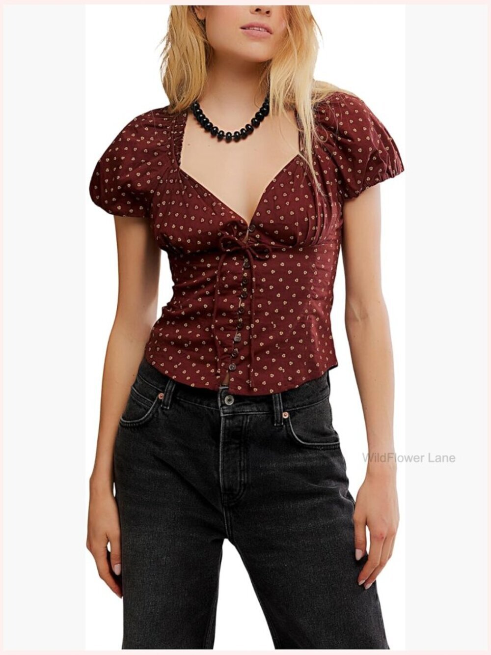 Summer Printed Blouse - Crew Neck, Short Sleeve Cotton Top